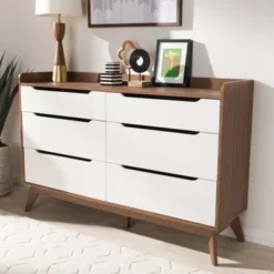 Carson Carrington Borlange 6-drawer Mid-century White/Walnut Chest - White/Walnut - 6-drawer -Bed Frame Shop 6a296ff7 62cb 44c6 8edb c203b9ca569b