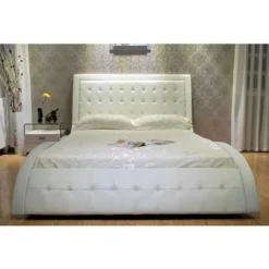 Greatime Extra-Wavy Vinyl Platform Bed - Queen-White -Bed Frame Shop 6a370b67 30d4 44ee 8326 cb6a54dcaed3