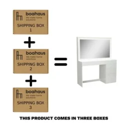 Boahaus Selene Dressing Table With LED Lights (White) - White-Gold Knobs -Bed Frame Shop 6a3c4fe4 61fa 4e04 9f61 056ec2117952