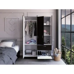 FM Furniture Habana Armoire,Two Cabinets, One Drawer - N/A - Black/White -Bed Frame Shop 6b1e7ce4 0ce9 4871 922c 027d147bb2f4