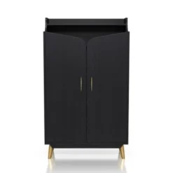 DH BASIC Chic Mid-Century Modern Black With Gold 15-Pair Double-Door Shoe Cabinet By Denhour - No Drawers -Bed Frame Shop 6b4d9f1a dbfb 4694 84f3 e69705fae489