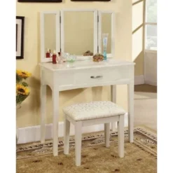 Wood And Mirror Vanity Set With Stool - Black -Bed Frame Shop 6bc642be 07f1 458a b450 ee4da1d61156