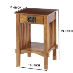 Spacious Mango Wood Telephone Stand With Slatted Side Panels, Brown - 1-drawer -Bed Frame Shop 6be45cac ab43 429e b899 bb8b78d95cf1
