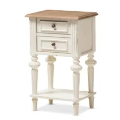 Baxton Studio Helios French Provincial Style Weathered Oak And White Wash Distressed Finish Wood Two-Tone Nightstand - Nightstand-White/Natural -Bed Frame Shop 6c0c2755 f199 47e8 b88b 8d551a6dc44b