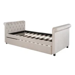 Nestfair Twin Size Upholstered Daybed With Trundle And Wood Slat - Grey -Bed Frame Shop 6c904c37 a327 4246 9c31 1f0aeaebcc77