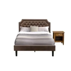 2-Pc Bed Set - Platform Bed And An Antique Walnut Night Stand - Dark Brown Faux Leather And Black Legs(Bed Size Options) - GB25K-1GA08 -Bed Frame Shop 6cebef33 6d76 499f b9b1 9c2444962d1d