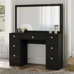Boahaus Artemisia Modern Vanity, Black, Wide Mirror, 07 Drawers - Black-Crystal Knobs -Bed Frame Shop 6d68cef4 cfc0 4942 9d2d 50ffc306632d