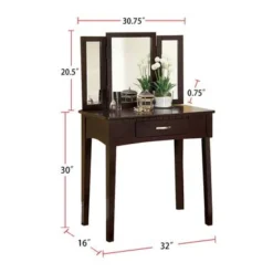 Wood And Mirror Vanity Set With Stool - White -Bed Frame Shop 6d866f70 0839 4f6c aeda 870f9a2a4dfd