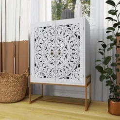 White Or Grey Wood Pine Boho Eclectic Traditional 2 Door Storage Cabinet - Grey -Bed Frame Shop 6de43e87 4221 41b1 be74 6c20dcc3bec2