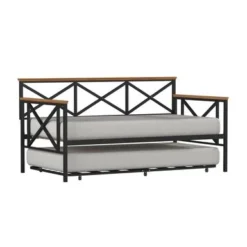 Hillsdale Furniture Ashford Triple X Design Metal Twin Daybed, Black With Oak Wood Accent - Black W/ Brown Trim - Twin -Bed Frame Shop 6df530cb 5c58 42b5 9d5f fd04e22343c8