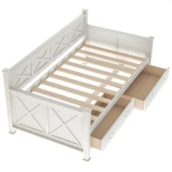 Nestfair Twin Size Daybed With 2 Large Drawers - White -Bed Frame Shop 6f61870d 68ac 470a 9e95 2047ed180b46