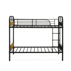 Hedley Bunk Bed Frame With 4 Hard Wood Legs - Twin Bed In Powder Coating Black Color And Brown Wood Laminate - HYT0B01 -Bed Frame Shop 6fa3b092 35b4 44cd a4ef 8630417b89e8