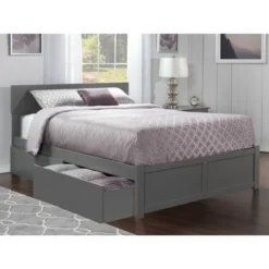 Orlando Full Platform Bed With Footboard And 2 Bed Drawers In Gray - Full -Bed Frame Shop 6fad01a8 300e 4b58 99c9 734d20ffeadc