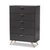 Baxton Studio Kelson Modern Dark Grey And Gold Finished Wood 5-Drawer Chest - Grey