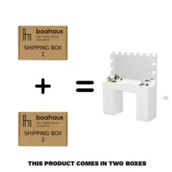 Boahaus Freya White 7-drawer Vanity Dressing Table With Lighted Mirror - White-Crystal Knobs -Bed Frame Shop 70445144 fa7f 40f9 bc35 14e5df05bdcc