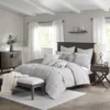 Gray Essence Oversized Cotton Clipped Jacquard Comforter Set With Euro Shams And Throw Pillows Queen