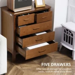 HOMCOM Wooden Dresser Storage Chest Organizer With 5 Drawers And Bamboo Frame, Brown - Brown - 5-drawer -Bed Frame Shop 71bcad92 7319 42da ab0f 25d6d6218197