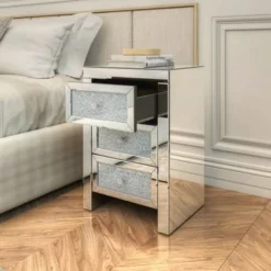 Mirrored Night Stand Bedside Tables With 3-Drawers-Bedside Storage Cabinet - Silver -Bed Frame Shop 724f66f8 90e2 4ca2 98fd f9d792d64797