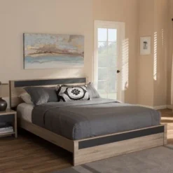 Contemporary Light Brown And Gray Wood Platform Bed By Baxton Studio - No Options