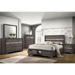 Bara Contemporary Grey Solid Wood Storage 3-Piece Platform Bedroom Set By Silver Orchid - Queen -Bed Frame Shop 72935adf e20f 4c2c a64a d61eaed3f1dd