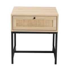 Baxton Studio Caterina Mid-Century Modern Transitional Natural Brown Finished Wood And Natural Rattan 1-Drawer End Table - Natural Brown, Black -Bed Frame Shop 72c7b0c5 4441 4bdb 86b0 5408eda701ee