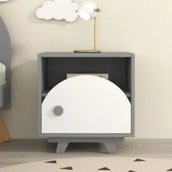 Nestfair Wooden Nightstand End Table With Drawer And Open Storage - Grey