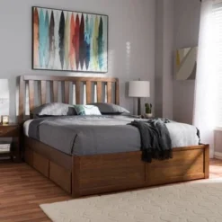Contemporary Walnut Wood Storage Bed By Baxton Studio - King - Brown -Bed Frame Shop 73c2e3bc d915 4fe4 ab9f f8cbecca82b5