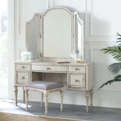 The Gray Barn Havenwood Vanity Desk Set - Distressed Rustic Ivory -Bed Frame Shop 73ed1b6b 9012 473d 97f3 c9c0fecc0d8d