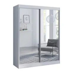 Copper Grove Parasol Modern Glossy Mirrored 2-door Wardrobe Armoire - White-59" -Bed Frame Shop 7408eb37 fd81 4e6e 9fea 0455354f532b