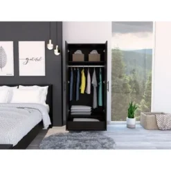 FM Furniture Rio 71-inch Tall Double Door Armoire With 1 Cabinet, 1 Rod, And Hidden Drawer - White -Bed Frame Shop 746c18fe d89f 4161 90f0 61c778bf6978