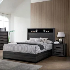 Soami Contemporary Grey Wood Wood 2-Piece Panel Bedroom Set With Shelves By Strick & Bolton - Queen