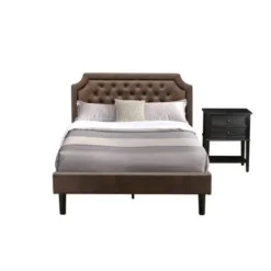 2Pc Bedroom Set - Dark Brown Faux Leather Upholstered Bed With Black Legs - Wire Brushed Black Night Stand (Bed Size Option) - GB25K-1VL06 -Bed Frame Shop 750ad5b6 c82f 4626 b6f5 a3feaf8c5d91
