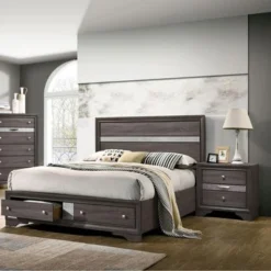 Bara Contemporary Grey Solid Wood Storage 3-Piece Platform Bedroom Set By Silver Orchid - Queen