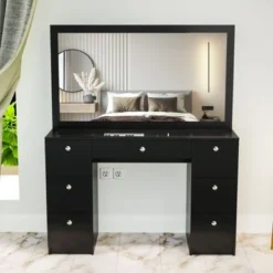 Boahaus Venus Modern Vanity, Glass Top, 07 Drawers - N/A - Black-Crystal Ball Knobs -Bed Frame Shop 7560da65 d972 4db8 bc1b 9154072c3eaf