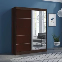 Aria High Gloss 2-door Modern Wardrobe With Mirror - Wenge-47" -Bed Frame Shop 75dd7516 fe8b 4468 90cc 0dcae0189542