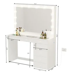 Boahaus Serena Lighted Vanity With Glass Top (White) - White-Crystal Knobs -Bed Frame Shop 75f4d78d b5c2 47c6 b2f7 d0f864e25347