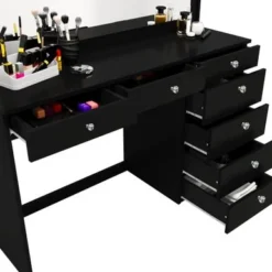 Boahaus Joan Modern Vanity Table, Black, Wide Mirror, 07 Drawers - Black-Gold Knobs -Bed Frame Shop 761479a6 79cc 45ee a6cc cb1d4f290661