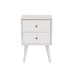 Mahogany Wood Mid Century Nightstand, White - 2-drawer