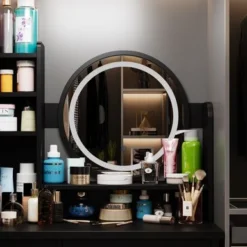 Home Makeup Dressing Table With Stool Vanity Set With Mirror & Lamp - Black -Bed Frame Shop 76d992fc 683d 45e4 84d9 480590e49e64