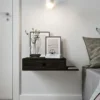 Black Solid Birch Floating Nightstand With A Shelf - 1-drawer