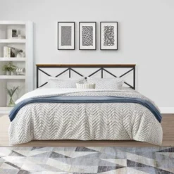 Hillsdale Furniture Ashford Triple X Design Metal Headboard With Frame, Black With Oak Finished Wood - Black W/ Brown Trim - Queen -Bed Frame Shop 78c5adb6 35d7 4c5e 8abe fd4508c228f5