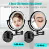 8 Inch LED Bathroom Mirror Wall Mount Two-Sided Magnifying Makeup Vanity Mirror 360 Degree Rotation Waterproof Button. - 8'' - Black
