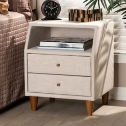 Baxton Studio Contemporary Fabric 2-Drawer Nightstand - Charcoal