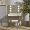 White Vanity Table With Light Mirror - White