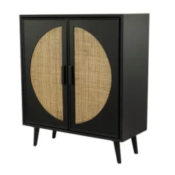 Black Wood Geometric Cane Front 1 Shelf And 2 Doors Geometric Cabinet - 16 X 36 X 43 - 16 X 36 X 43 - Wood - Black -Bed Frame Shop 7949c4fc 605b 4f3b b8c9 622385484565