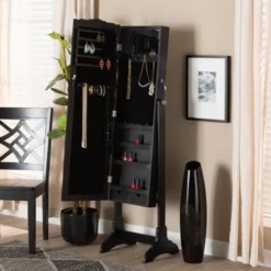 Baxton Studio Madigan Modern & Contemporary Wood Jewelry Armoire With Mirror - Black -Bed Frame Shop 7a49be0d 651e 4208 8eb5 cc6e5bd24577