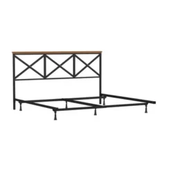 Hillsdale Furniture Ashford Triple X Design Metal Headboard With Frame, Black With Oak Finished Wood - Black W/ Brown Trim - Queen -Bed Frame Shop 7a950d9b e521 4f26 bcf9 abe2626fa587