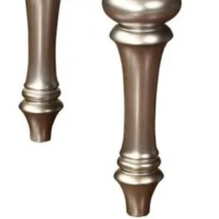 Wooden Vanity Stool With Turned Legs And Leatherette Upholstered Seat, Silver - Silver -Bed Frame Shop 7b535d99 f832 4193 83b0 48e3b39e8242