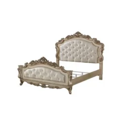 ACME Gorsedd Queen Bed, Cream Fabric And Antique White -Bed Frame Shop 7cbb3e06 a646 4661 ba2a a23057953462