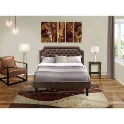 2-Piece Platform Bedroom Set- Bed And Distressed Jacobean Nightstand- Dark Brown Faux Leather- Black Legs (Bed Size Options) - GB25F-1BF07 -Bed Frame Shop 7ce6d9ac 5bd9 4a2b afb9 ef61d76fe6d7